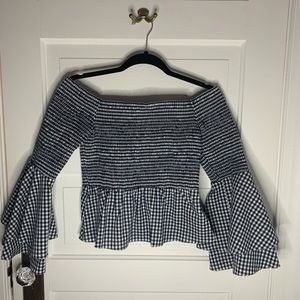 Amanda Uprichard off the shoulder gingham top